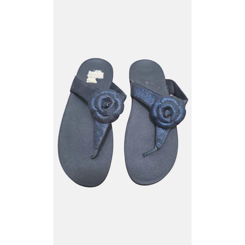 Fit flop Women's Glittery Thong Wedge Sandals With Floral Detail Sze 11